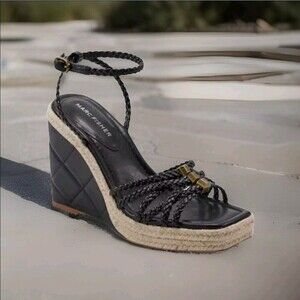 Marc Fisher Henya black Espadrille wedge sandal shoe size 6.5M open toe